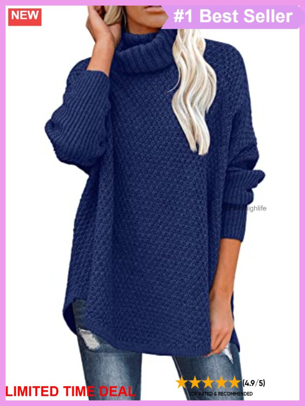 Oversized Turtleneck Long Sleeve Pullover Knit Tunic Sweater